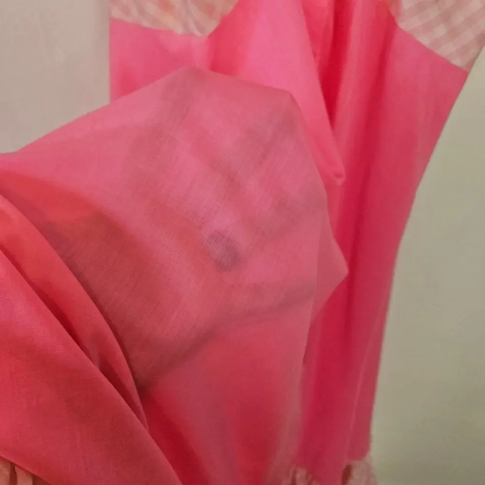 Vintage Handmade Dress & Shawl M? L? Pink Gingham‎ Midi - Picture 12 of 14